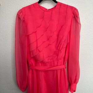 Vintage 1960’s bright neon coral chiffon ruffle dress